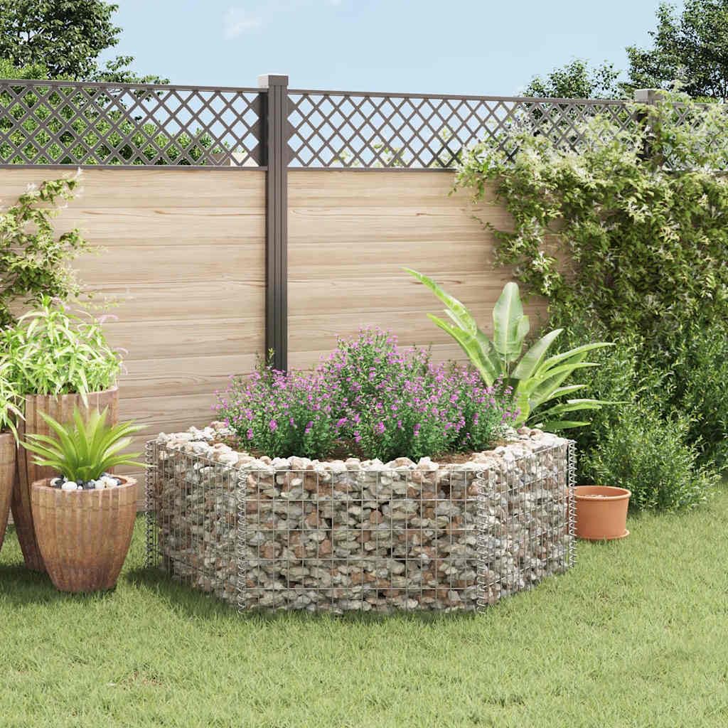 Sechseck-Gabionen-Hochbeet 160×140×50 cm, verzinkter Stahl, Silber, großer Pflanzkübel für Garten, Hof, Terrasse