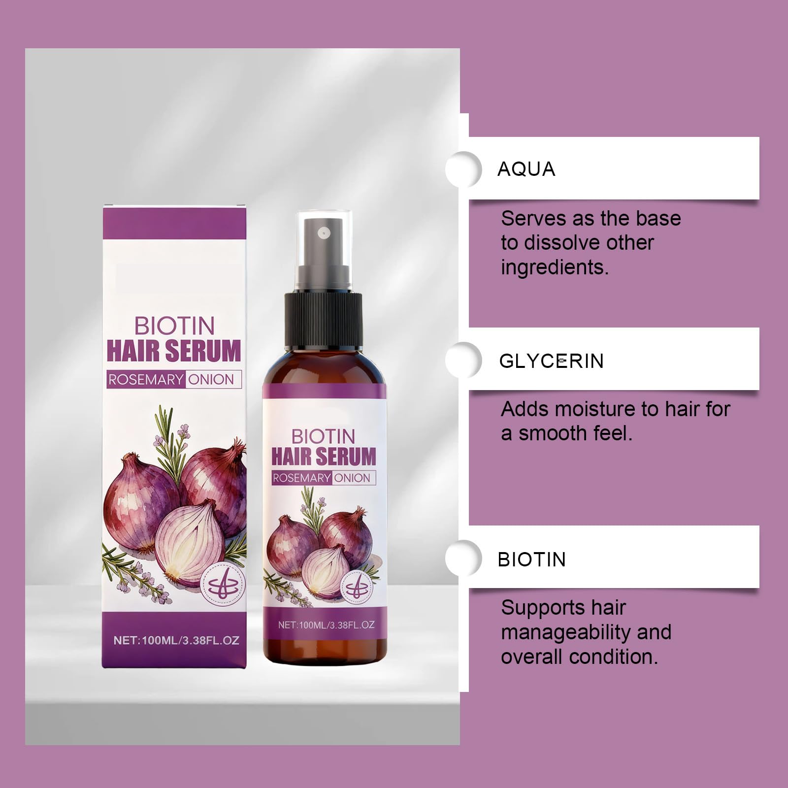 Zwiebel-Haarwachstumsserum, Haarwachstumsöl-Spray, Rosmarin & Onionl-Haarpflegeserum, Onion-Biotin-Haaressenz, stärkt die Haarwurzeln, dickeres, volleres Haar, feuchtigkeitsspendendes (2PCS)