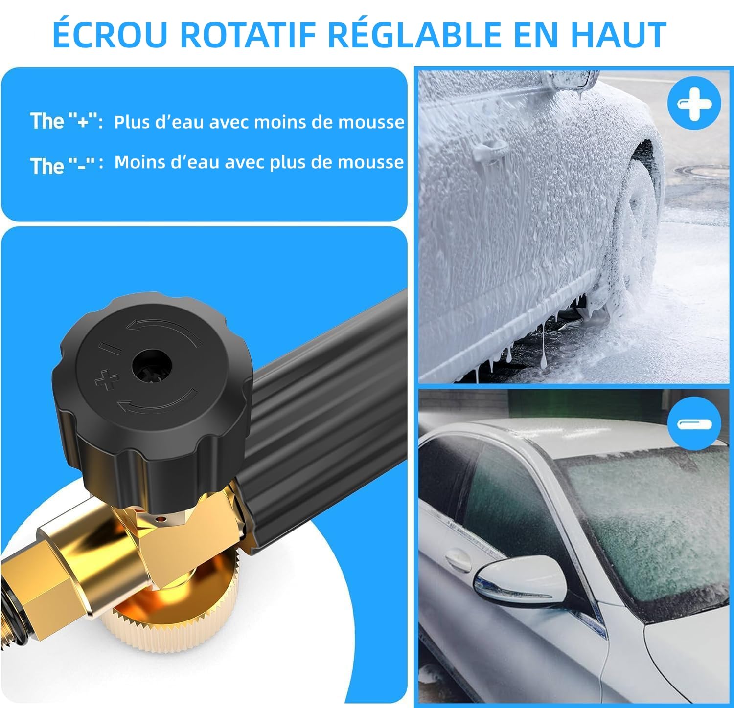 Stone Banks Canon à Mousse Compatible avec Nilfisk Alto/KEW/Kränzle/WAP pour Nettoyeur Haute Pression, Lance de Mousse à Neige pour Voiture avec buse en Mousse réglable