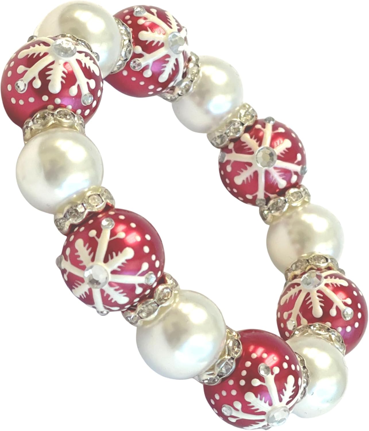 Christmas Glass Beaded Stretch Bracelet, Holiday Birthday White Elephant Gift Exchange for Her, 1 pc