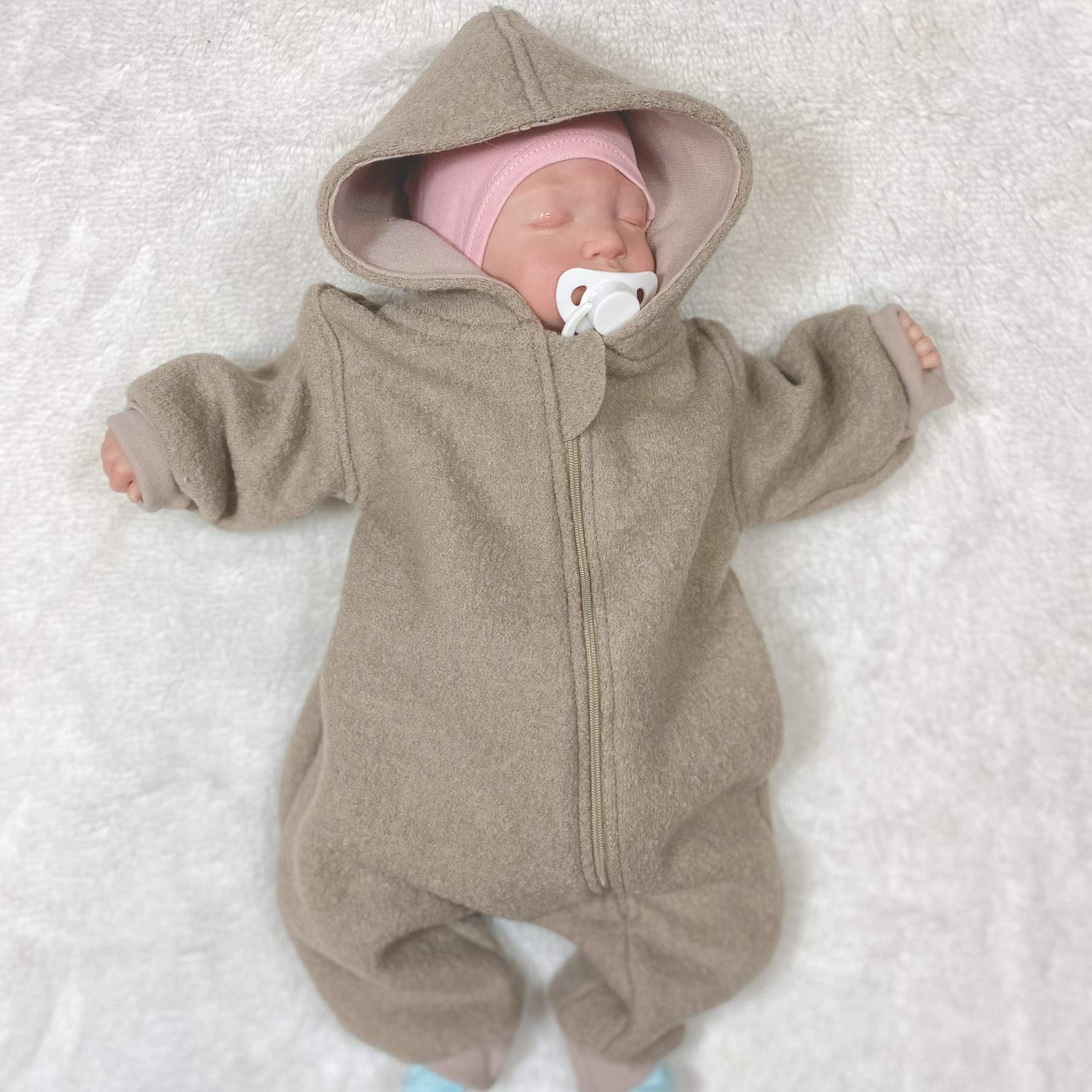 Lilakind“ Baby Wollwalk Overall Einteiler mit Kapuze Walkloden Walkoverall Sand Beige Gr. 56/62-116/122 - Made in Germany