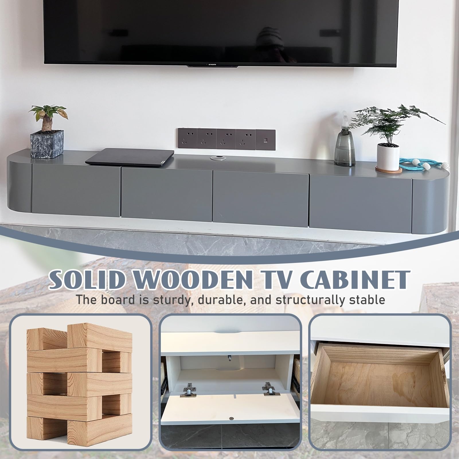 Schwebende TV-Einheit mit Schubladen und Stauraum, moderner wandmontierter TV-Schrank für Wohnzimmer, Schlafzimmer oder Media-Raum, Unterhaltung, Medienkonsole, Center mit schwebenden Regalen