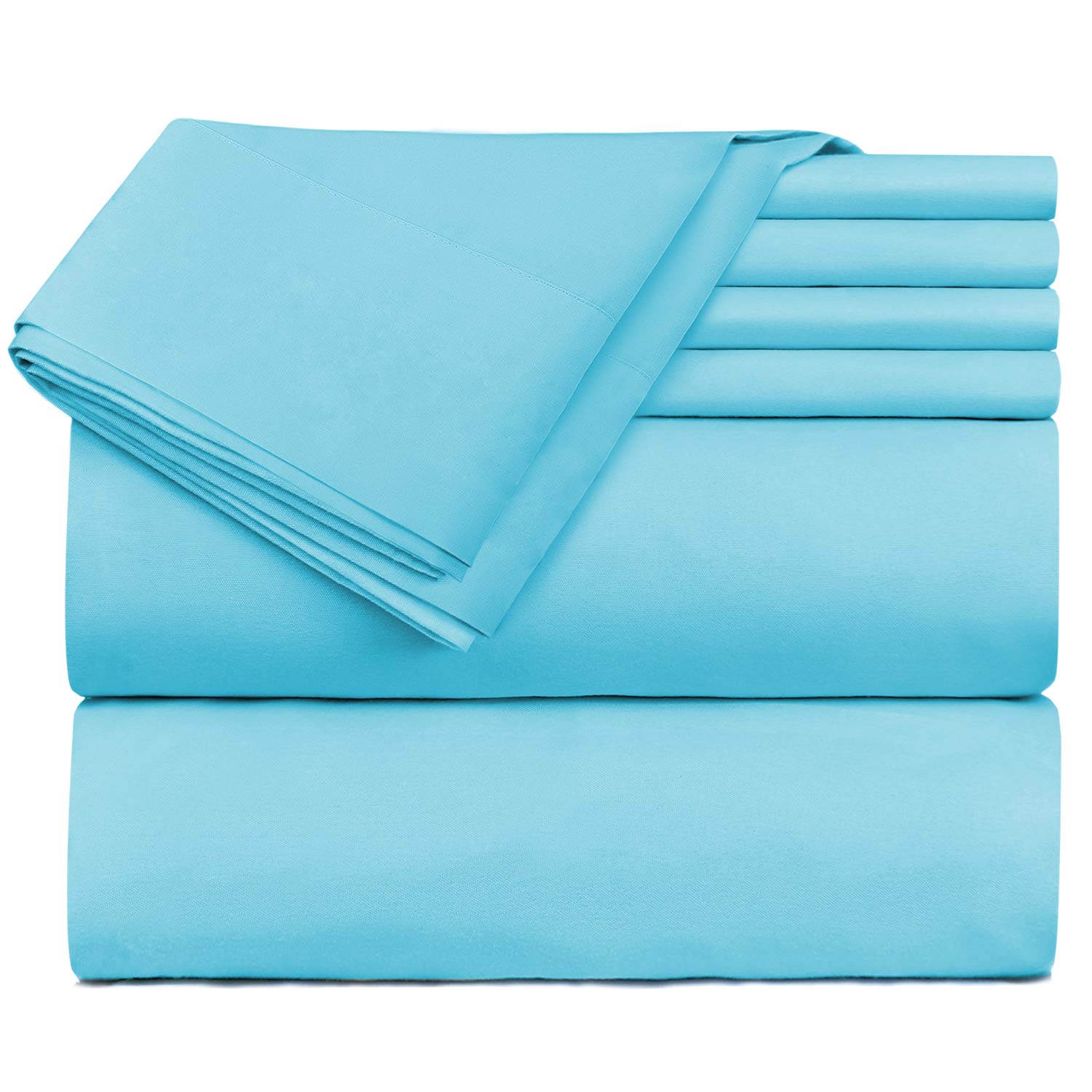Hearth & Harbor Luxury Soft 6 Piece Bed Sheet Set Extra Deep Pocket Fitted Sheets Fits Mattress up to 21", Double Brushed Bedding, Queen, Beach BlueOEKO-TEX STANDARD 100