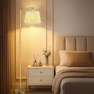 Karjoefar Arc Floor Lamps for Living Room, Modern Dimmable Floor Lamp with Double-Layer Gauze Lampshade, Tall Standing Lamp with 7W LED Bulb & Dimmable Knob, Gold Floor Lamp for Bedroom Study Room