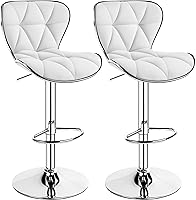 Vista 18 de Yaheetech Juego de 4 taburetes de bar, sillas de isla con respaldo de concha, taburetes de bar ajustables de piel sintética, sillas de bar Negro