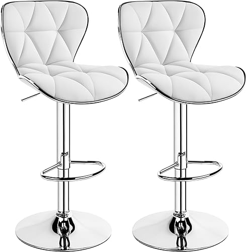 Miniatura 18 de Yaheetech Juego de 2 taburetes de bar, taburetes de bar ajustables de piel sintética con respaldo de concha, sillas de bar con reposapiés para Negro
