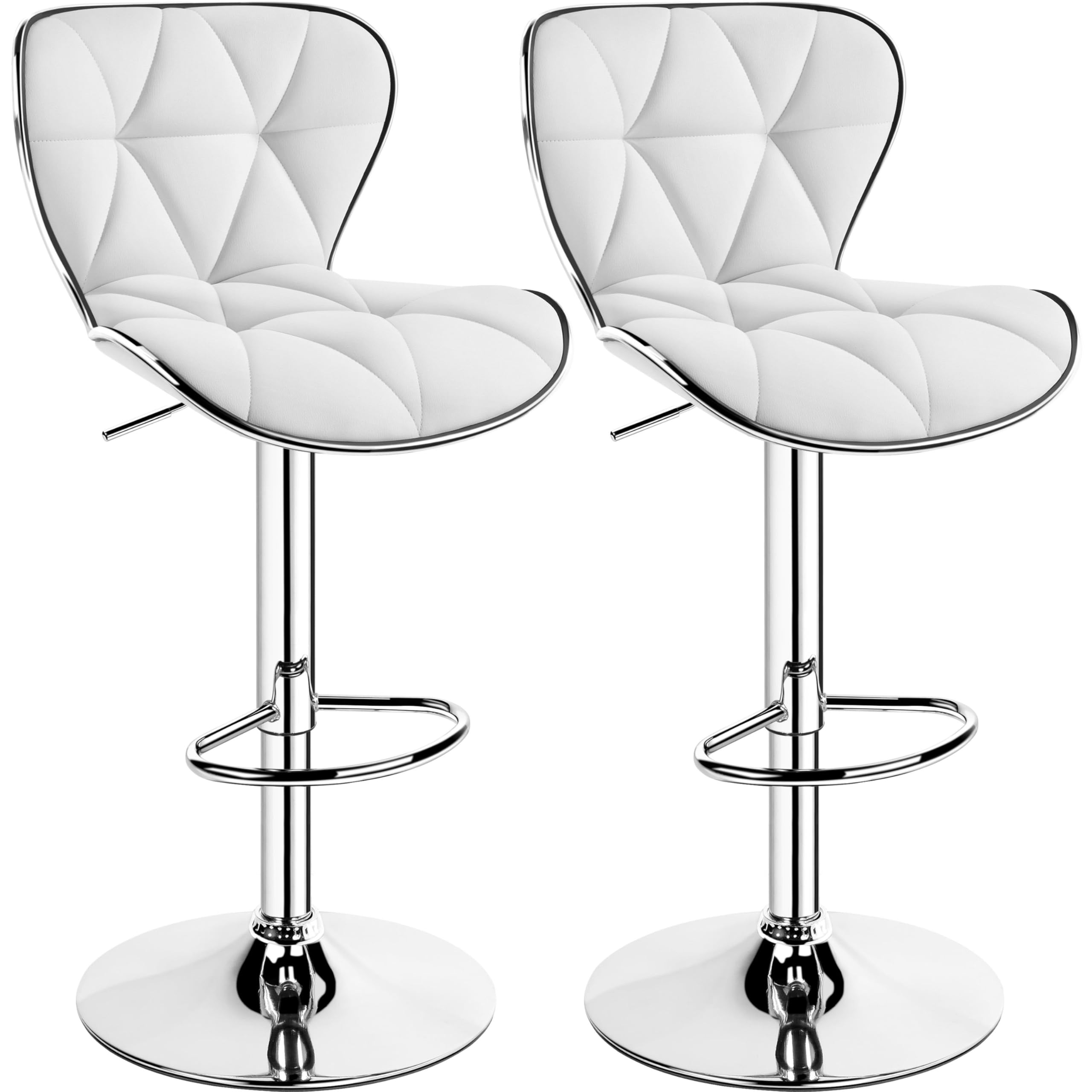 Yaheetech Bar Stools Set of 2, Island Chairs Shell Back, PU Leather Adjustable Barstools, Swivel Bar Chairs with Footrest for Home Kitchen, White