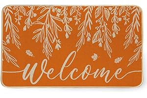 Washable Door Mat Outdoor, Maple Leaves Design Fall Door Mat (Orange)