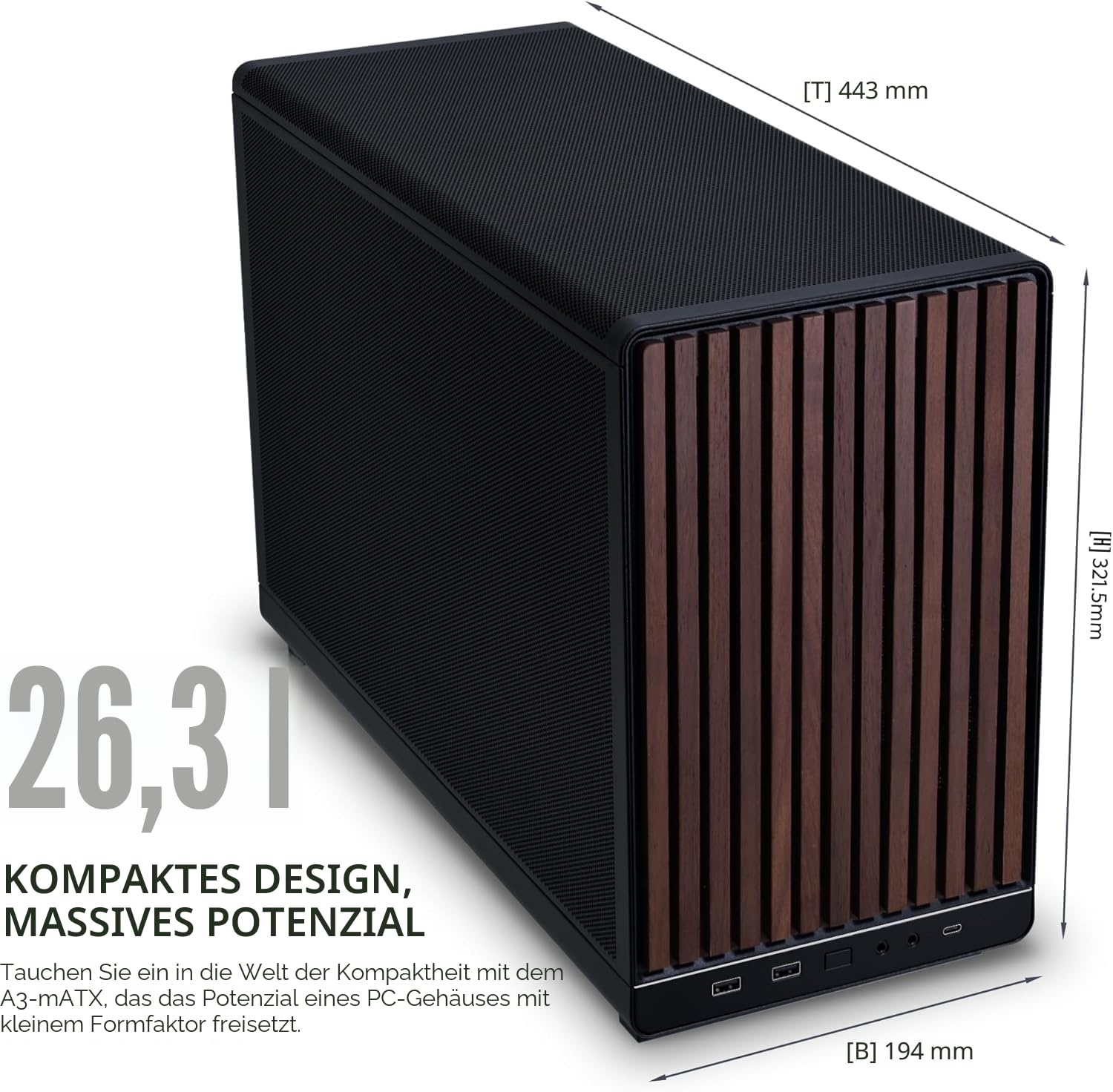 Lian Li DAN Cases A3-mATX PC-Gehäuse, anpassbares Layout, 415 mm GPU-Klarheit, unterstützt bis zu 360 mm Radiatoren, Stahl, Kunststoff, Schwarz