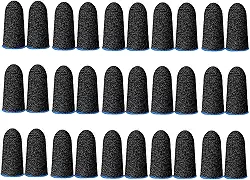 Capa de dedo para jogos de celular com 30 peças para controle de jogos para dispositivos móveis, antisuor, respirável, sem costura, tela sensível ao toque, capa de dedo de fibra prateada para jogos de