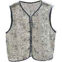 JYHBHMZG Women's Summer Chinese National Style Jacquard Frog Buttons Thin Embroidered Lace Mesh Vest