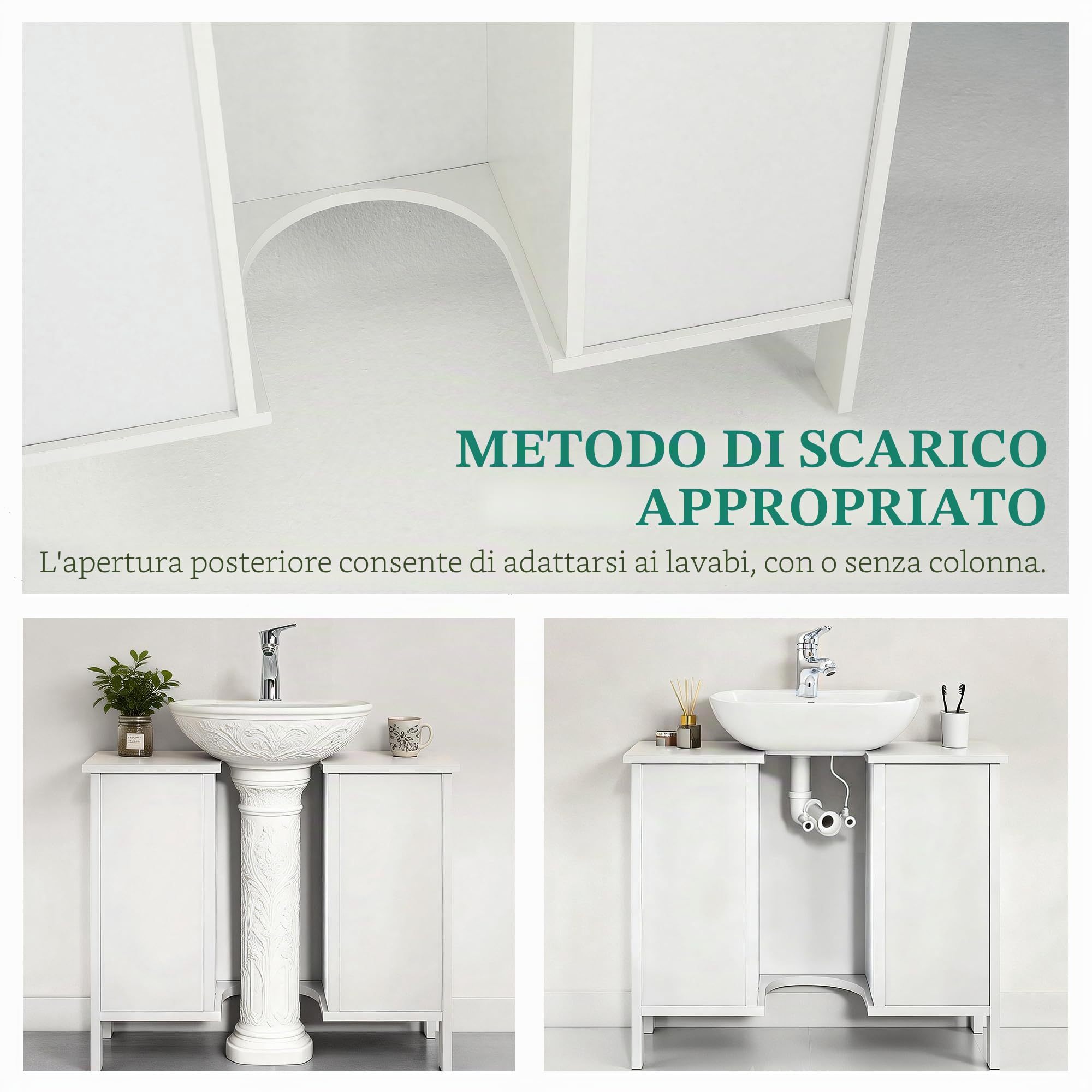 YITAHOME Mobile bagno sotto lavabo, mobile lavabo senza lavabo, mobile bagno con 2 ante, ripiano regolabile, 27,5 × 11,8 × 60,5 cm