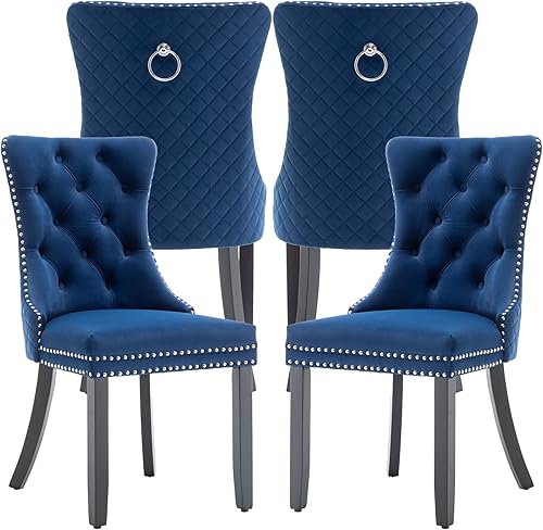 Miniatura 1 de Sillas de Comedor Modernas 4 sillas de comedor de terciopelo, sillas de comedor tapizadas con ribete de clavos, sillas de cocina de madera para
