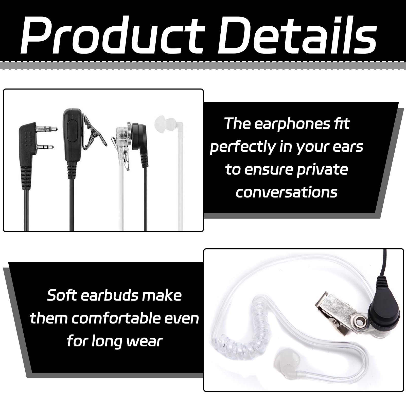 2 PCS Oreillette Talkie Walkie 2 Broches Casque Écouteur(150CM),Oreillette Talkie Walkie Radio,Compatible avec La Radio Bidirectionnelle Kenwood BAOFENG UV5R 888S RT24 RT27 HESENATE HT999.