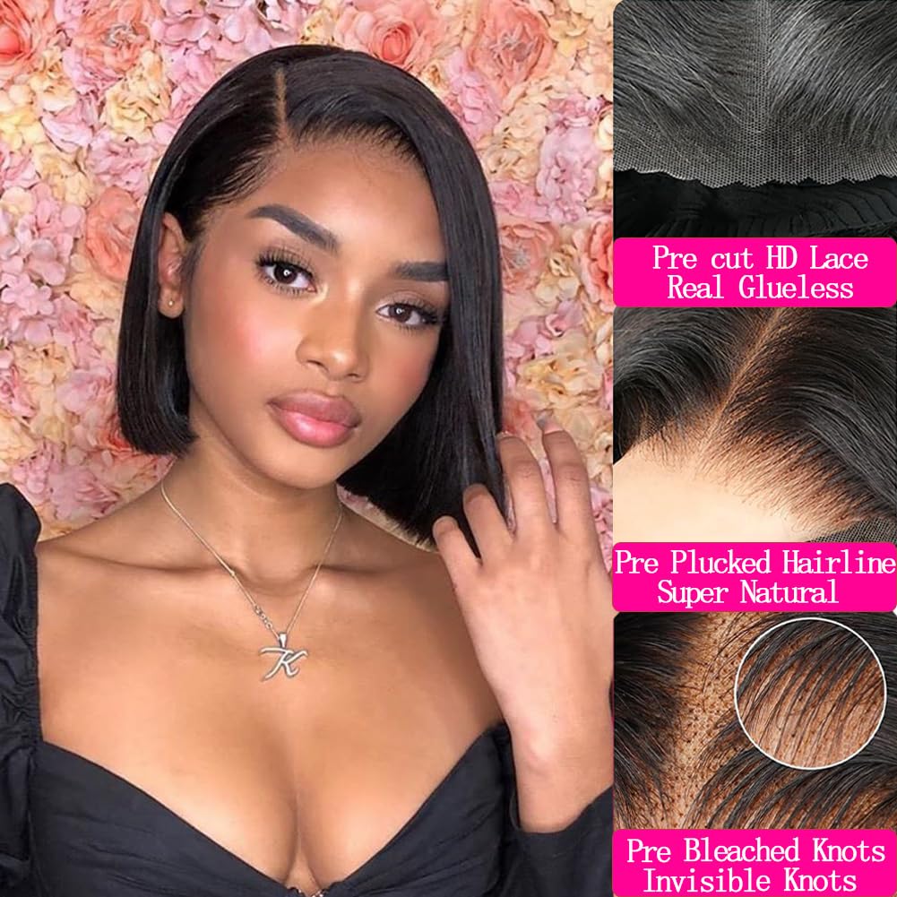 Human Hair Bob Wig Lace Front with Baby Hair, Pre-Plucked