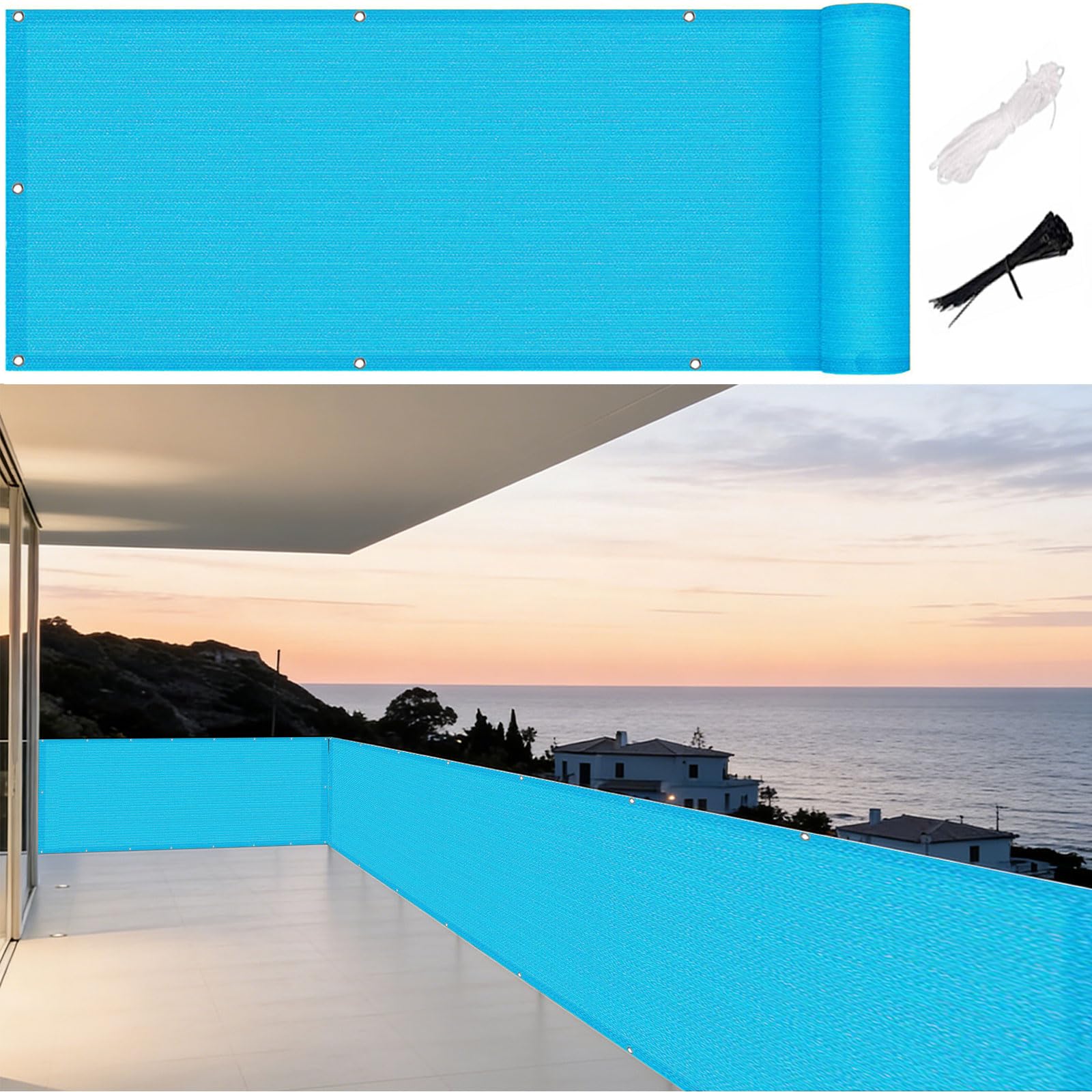 Brise vue balcon contre le vis-à-vis et vent fort bâche robuste 110x420