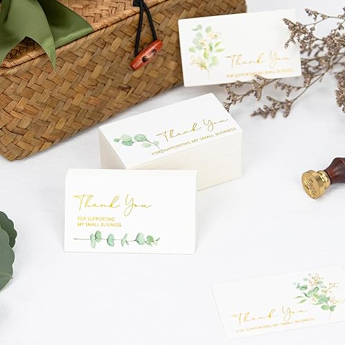 Miniatura 3 de Crisky 300 unidades de 4 tarjetas de agradecimiento surtidas de 300 GSM de tablero grueso de plantas verdes para apoyar mi tarjeta de visita pequeña