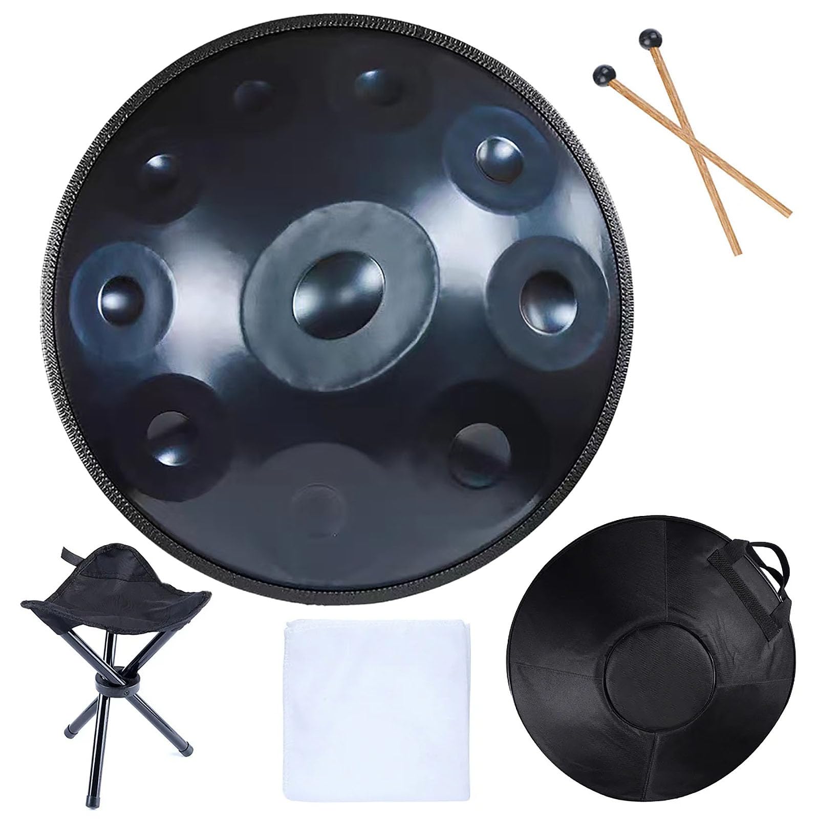 Tambour à Langue En Acier, Tambour à Main 9/10 Notes Harmoniques, Tambour à Main, Cadeau pour Enfant Adulte, Instrument de Guérison Avec Sac à Main Souple, 2 Maillets de Handpan, Support de Handpan