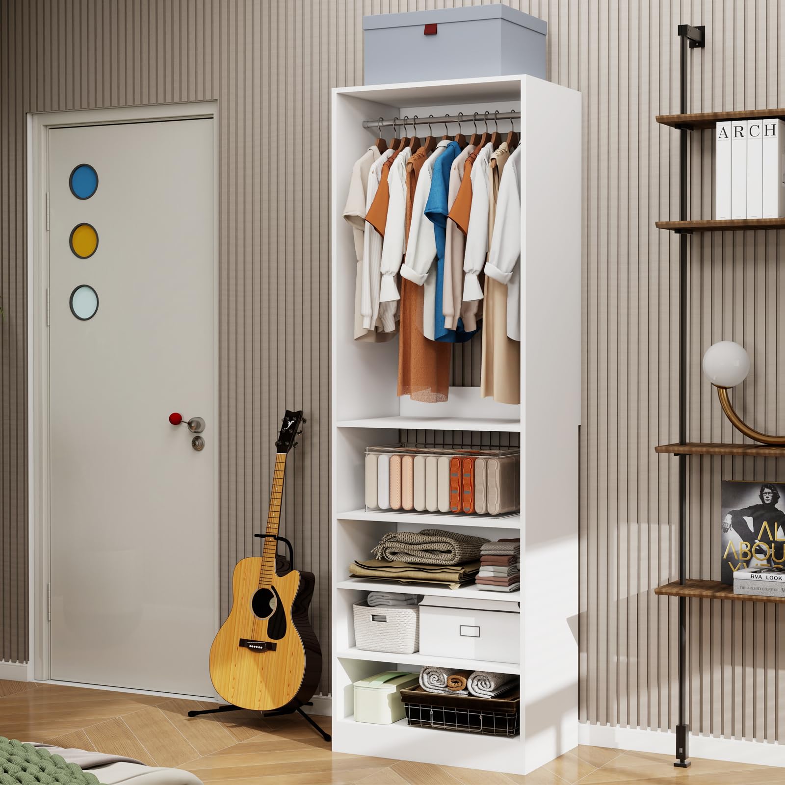 Secilix Free Standing Closet Organizer System for Walk-In Closets - 2FT Adjustable Shelving Unit with Shoe Storage & 1 Extra Hanging Rod Engineered Wood Closet Shelving System (2FT)