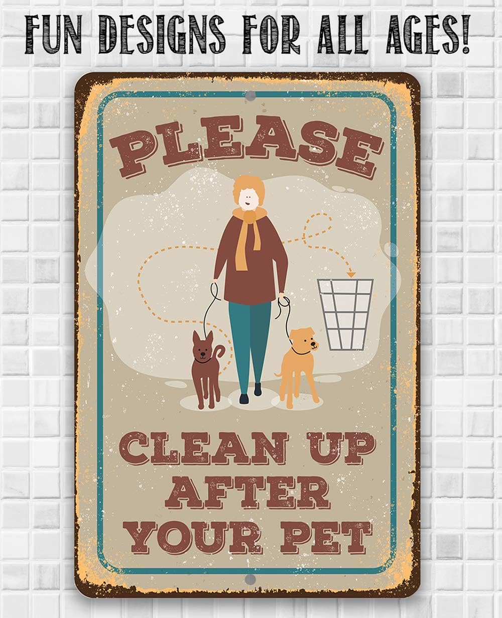 Please Clean Up After Pet Metal Sign – Funny Dog Wall Decor for Home – Durable Indoor/Outdoor Sign – Rustic Yard or Fence Warning Sign – Decorative Pet Owner Wall Art (8" x 12")