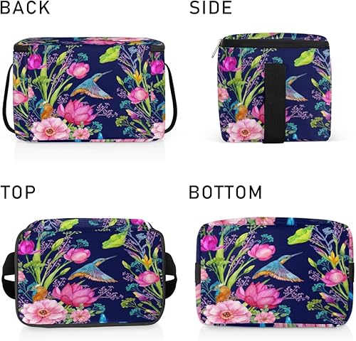 Miniatura 4 de QsirBC Kingfisher - Bolsa de almuerzo aislada con diseño de flores de loto para mujeres, reutilizable, bolsa cuadrada de comida para adultos y