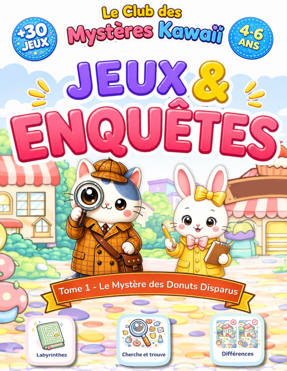 Le Club des Mystères Kawaii – Tome 1 : Le Mystère des Donuts Disparus: Livre-jeux éducatif pour enfants de 4 à 6 ans – Enquêtes, énigmes et activités ludiques