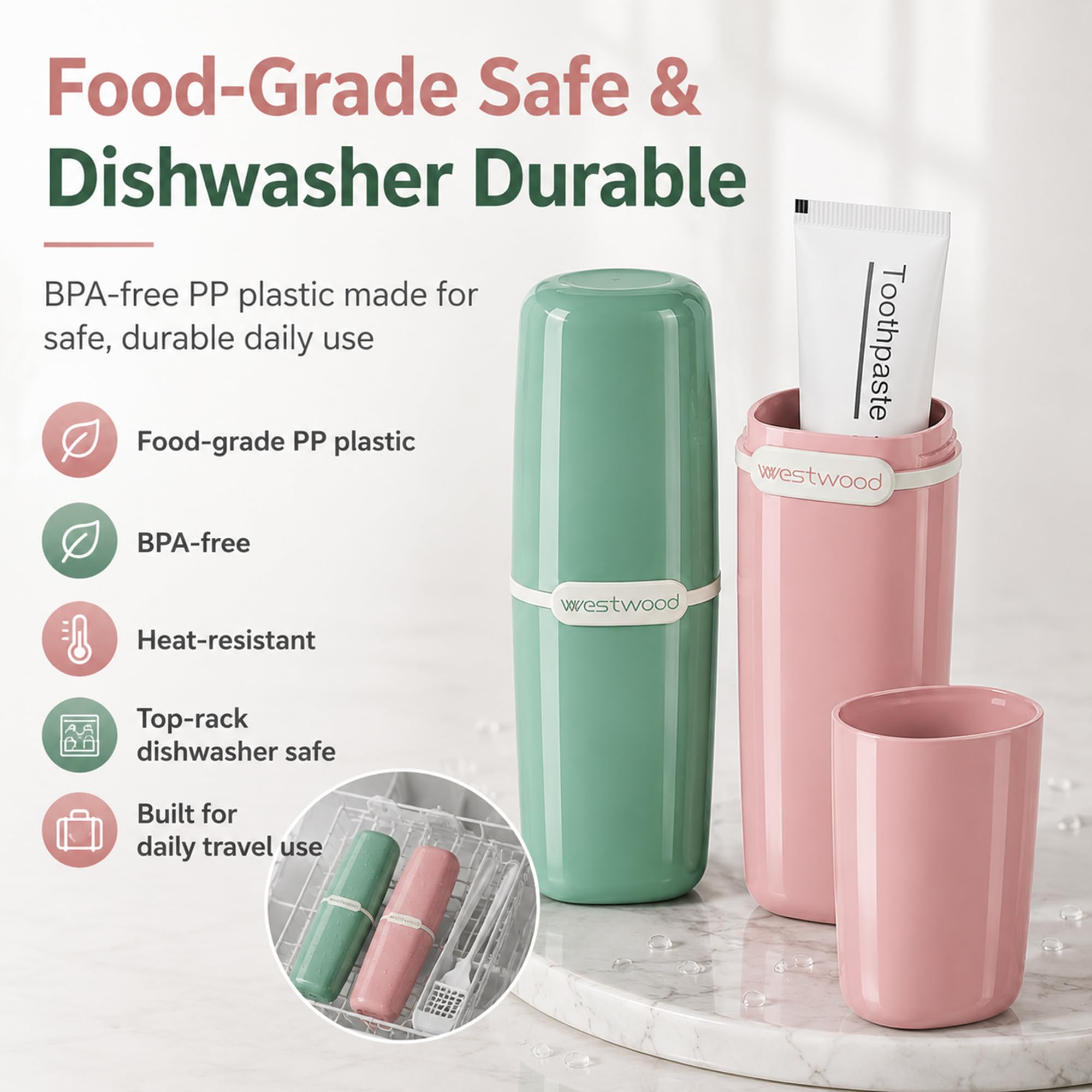 HyJeryty Funda de plástico verde para cepillo de dientes con cubierta, taza portátil de viaje para cepillo de dientes, contenedor de almacenamiento para escuela, camping, viaje de negocios, baño