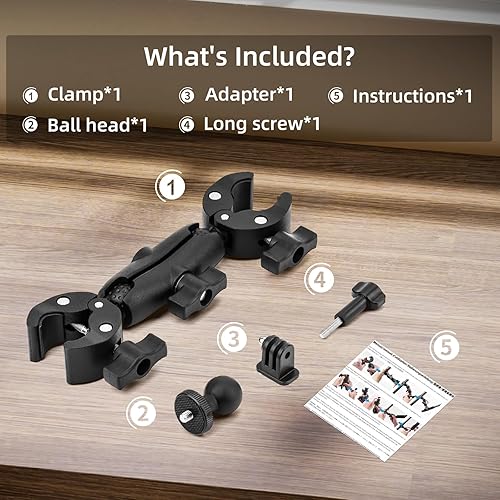 Miniatura 9 de BRDRC Soporte de doble abrazadera para paraguas, soporte de poste de cámara para cochecito, monitor de silla de ruedas, brazo de zócalo mágico,