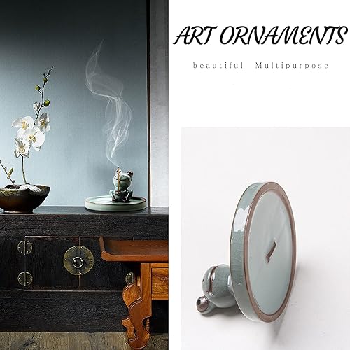 Miniatura 2 de Pacify Bonito soporte de incienso para varillas e incienso de reflujo, soporte de cerámica para quemador de incienso de rana con bandeja de hojas de