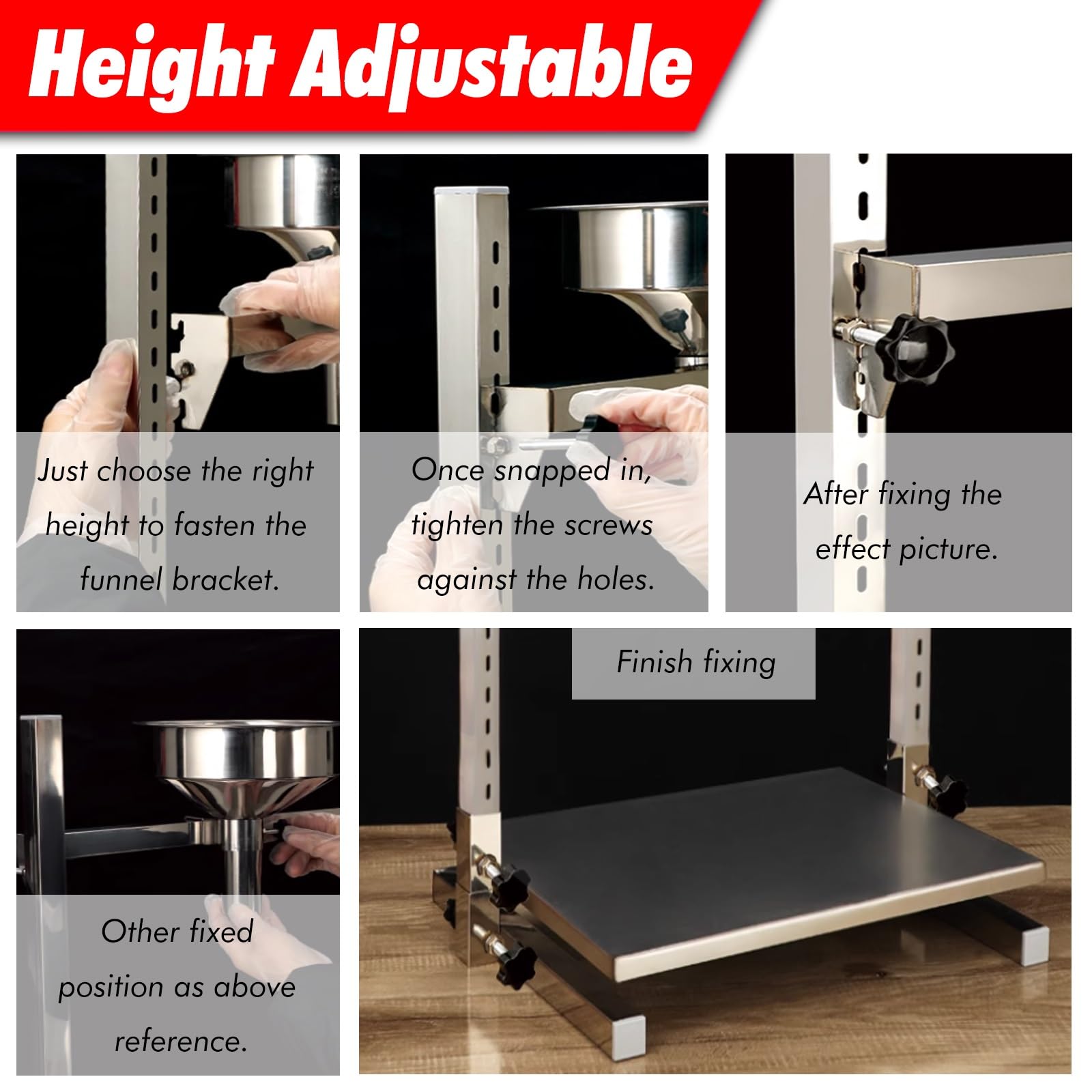 Embudo y Soporte de Acero Inoxidable para dispensadores de confitería, Robusto Soporte para Embudo de alimentación para Cocina, Taller o Laboratorio,
