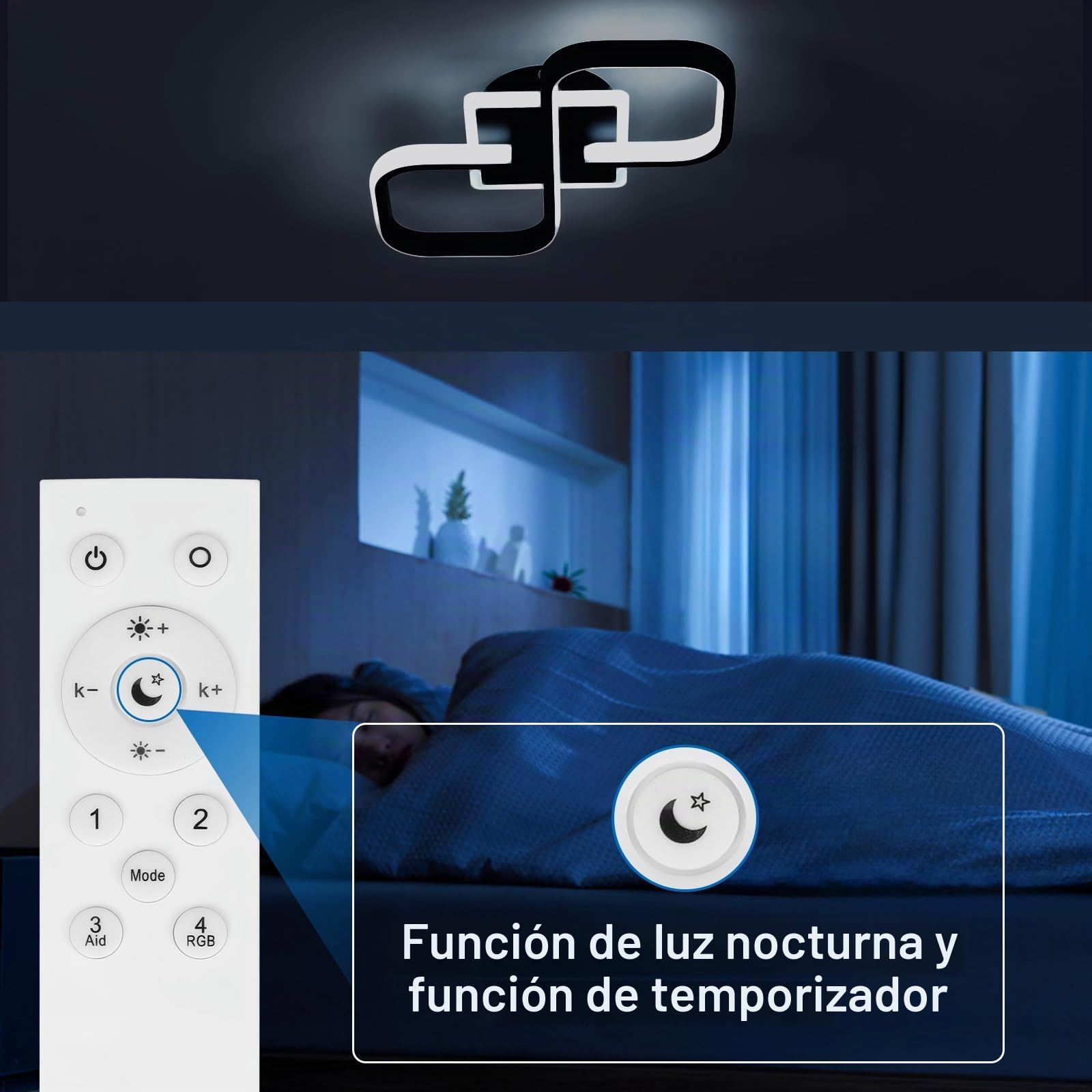 Lámpara de Techo LED Negro Regulable con Mando 3000K-6500K, 40.5CM | 40W 4500LM Plafon LED Techo Cuadrado con Mando 3000K-6500K, Luz de Techo Acrílico para Salon Dormitorio Comedor