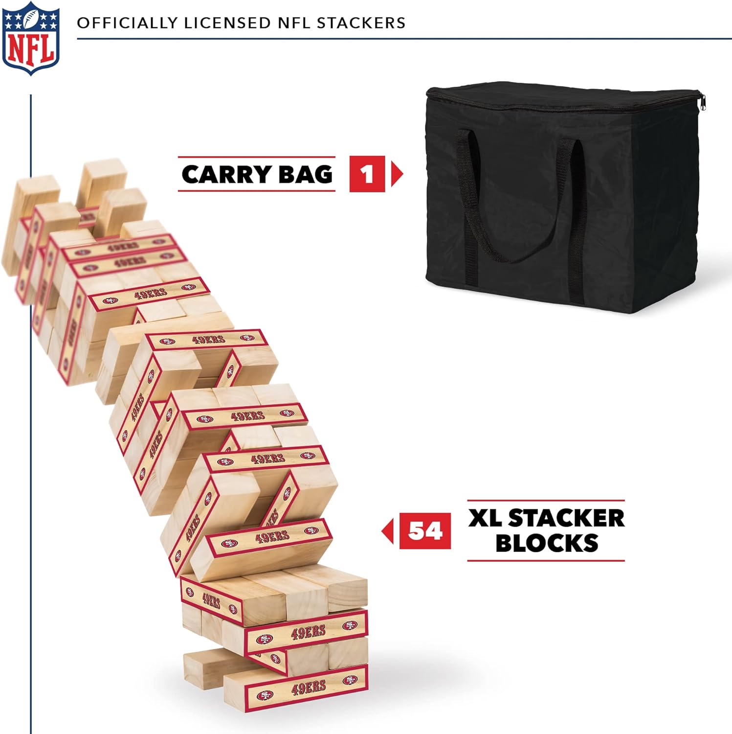 Wild Sports NFL Giant Stacking Wooden Blocks – Tumbling Tower Classic Family Game Stacks – Great Gift for Any Football Fan!