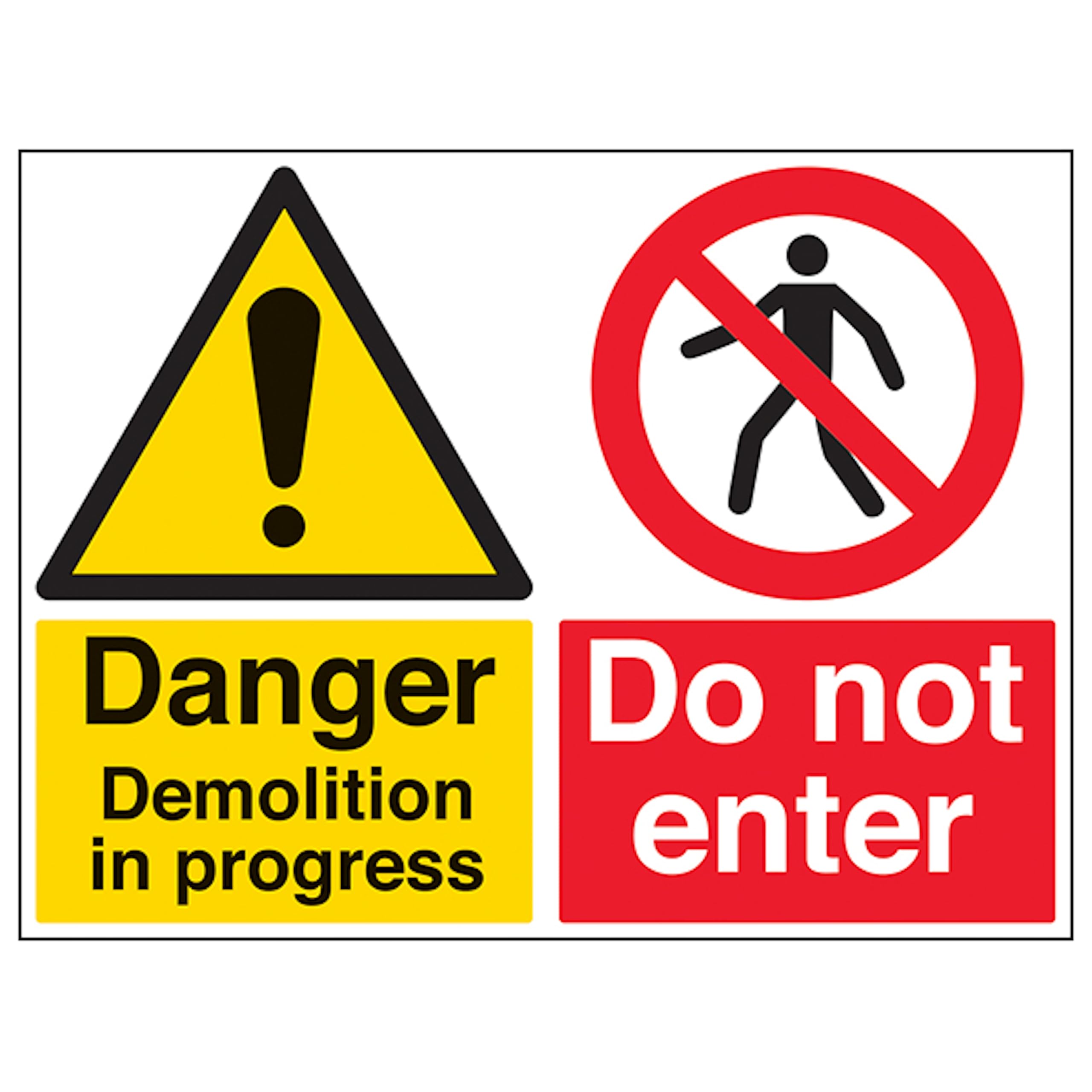 V Safety Danger Demolition/Do Not Enter - Large Landscape 400 x 300 mm - Glow In The Dark 1mm Rigid Plastic Safety Sign
