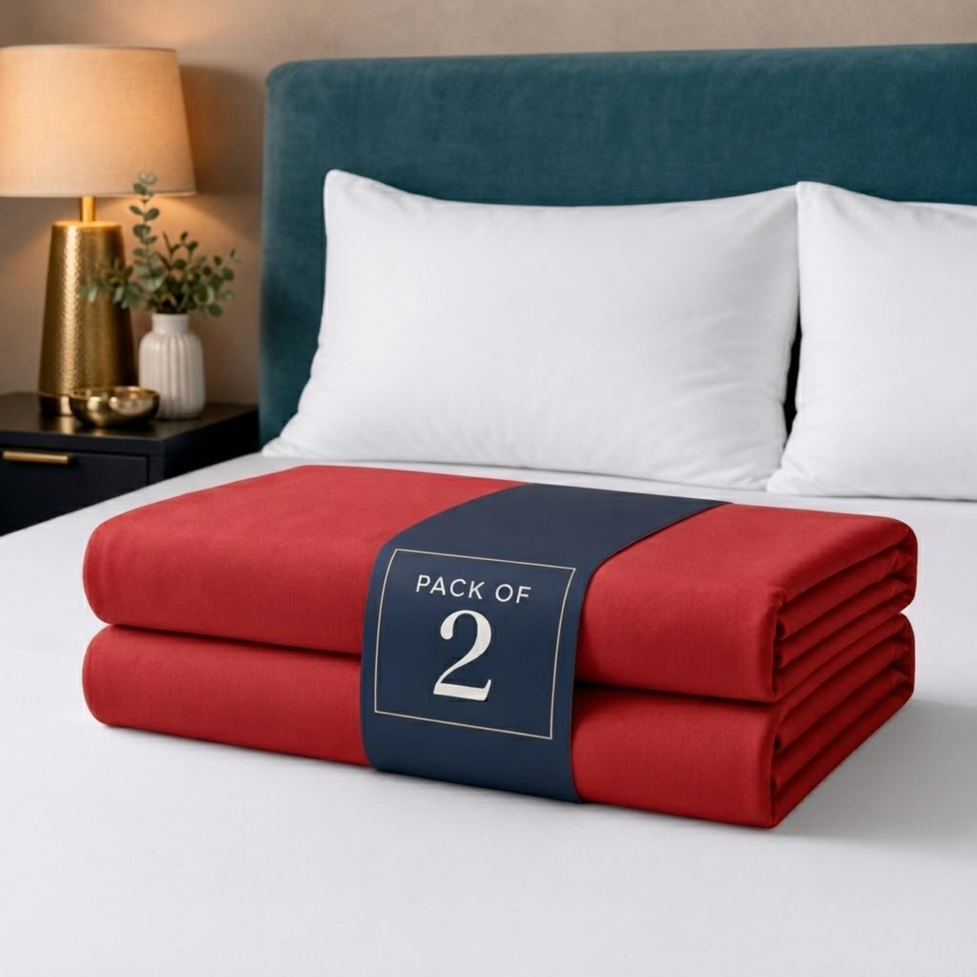 Z&A Bedding Red Fitted Sheet 2x Double - 30CM Extra Deep Elastic Corners Bedsheet, Soft Brushed Microfibre Sheet, Washable, Shrinkage & Fade Resistant — image 1