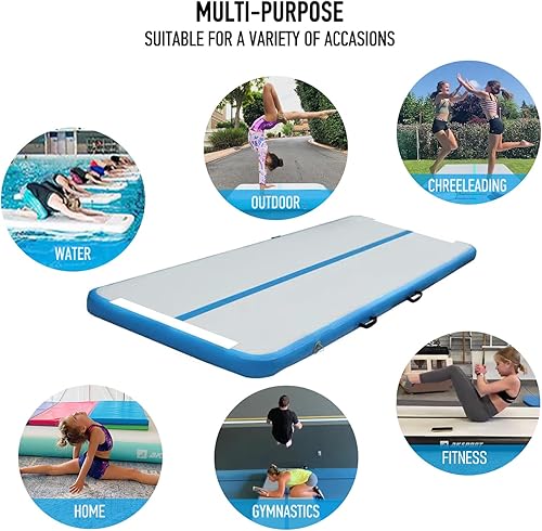 Miniatura 51 de AKSPORT - Colchoneta inflable para gimnasia, con bomba de aire, para el hogar, acrobacias, gimnasio, entrenamiento, animación, parkour, playa, Negro
