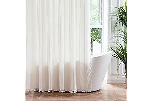 Embroidered Bohemian Shower Curtain - White Linen Striped Tassel Waterproof