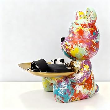 Resin Bear Statue for Home Decoration, Sitting Bear Sculpture Storage Tray for Accessory, Candy, Key for Living Room, Bedroom, Office and Entryway (2)