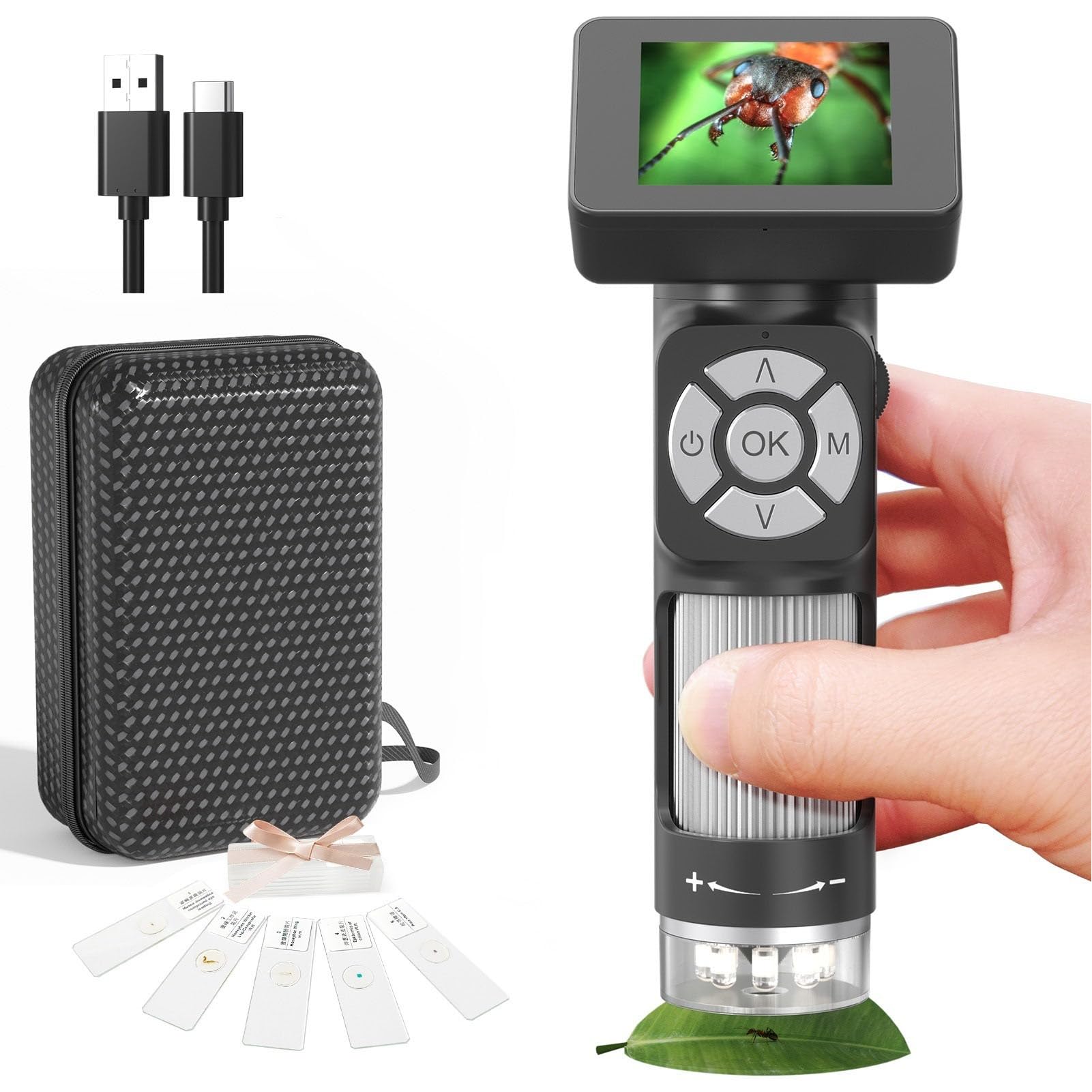 Generic Kit de Microscopio de Bolsillo Portátil Compacto Mini Portátil Digital 500X para Niños y Adultos Uso Al Aire Libre