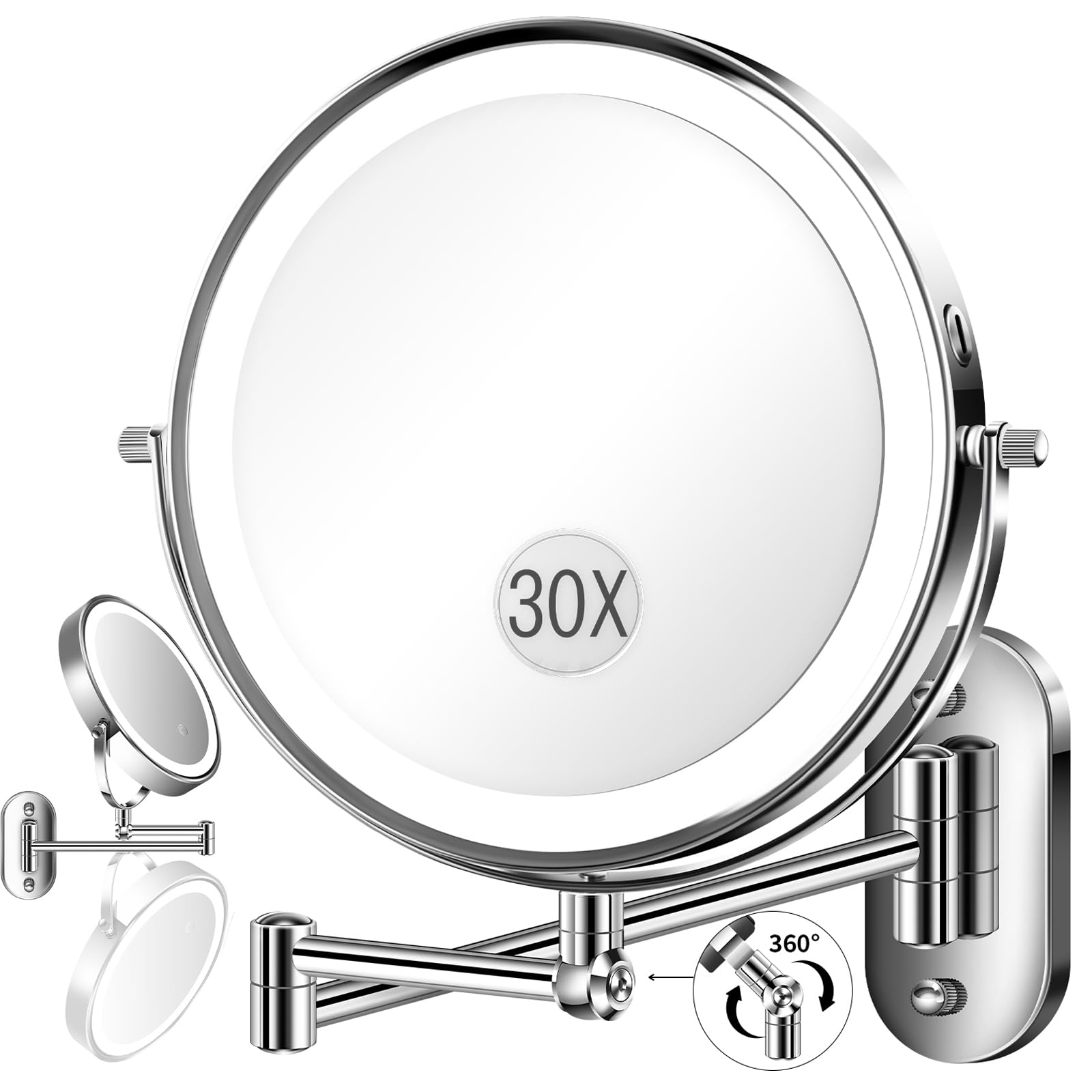 VFD 9 inch Wall Mounted Magnifying Makeup Mirror