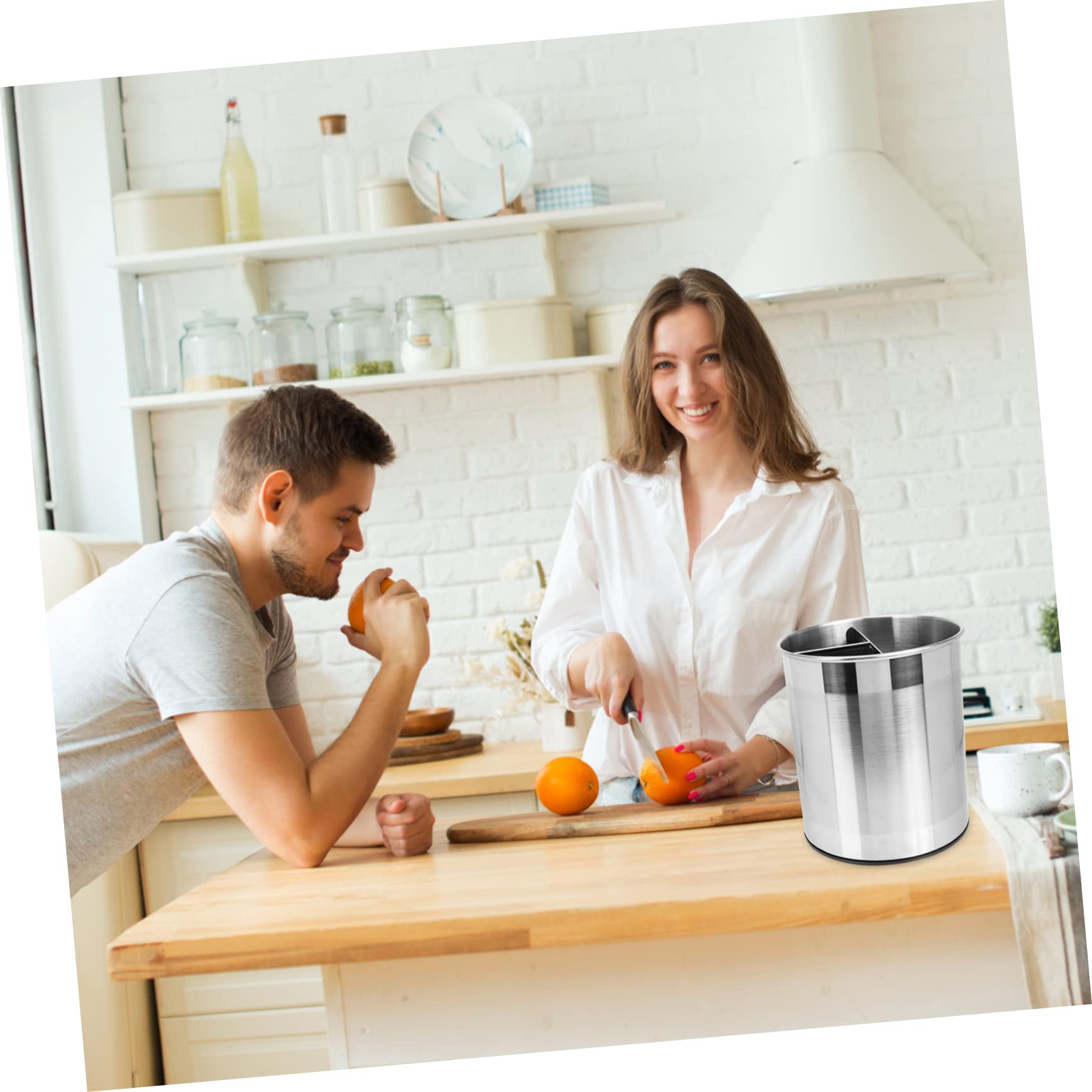 DOITOOL Support D'ustensiles de Cuisine en Acier Inoxydable Organisateur de Spatule Rotatif Seau de Rangement Multi-grilles