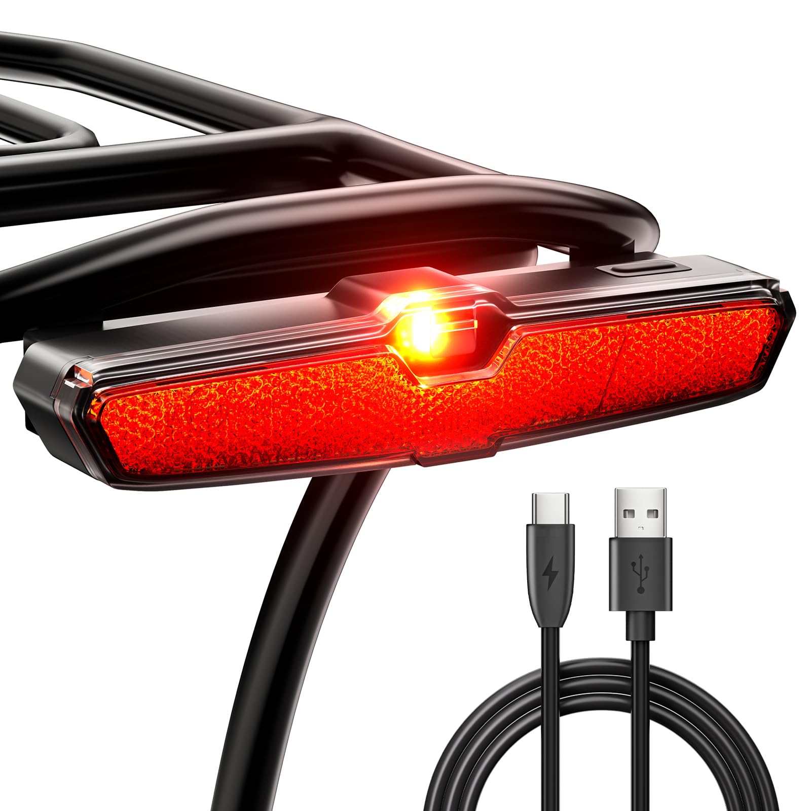 LINGHUANG Rücklicht Fahrrad LED USB-C Aufladbar Akku für Gepäckträger, StVZO Zugelassene Fahrrad Rücklicht Sichtweite 220° für E Bike, Fahrradlicht Hinten Ipx5 Wasserdicht, Mit Bremslichtfunktion