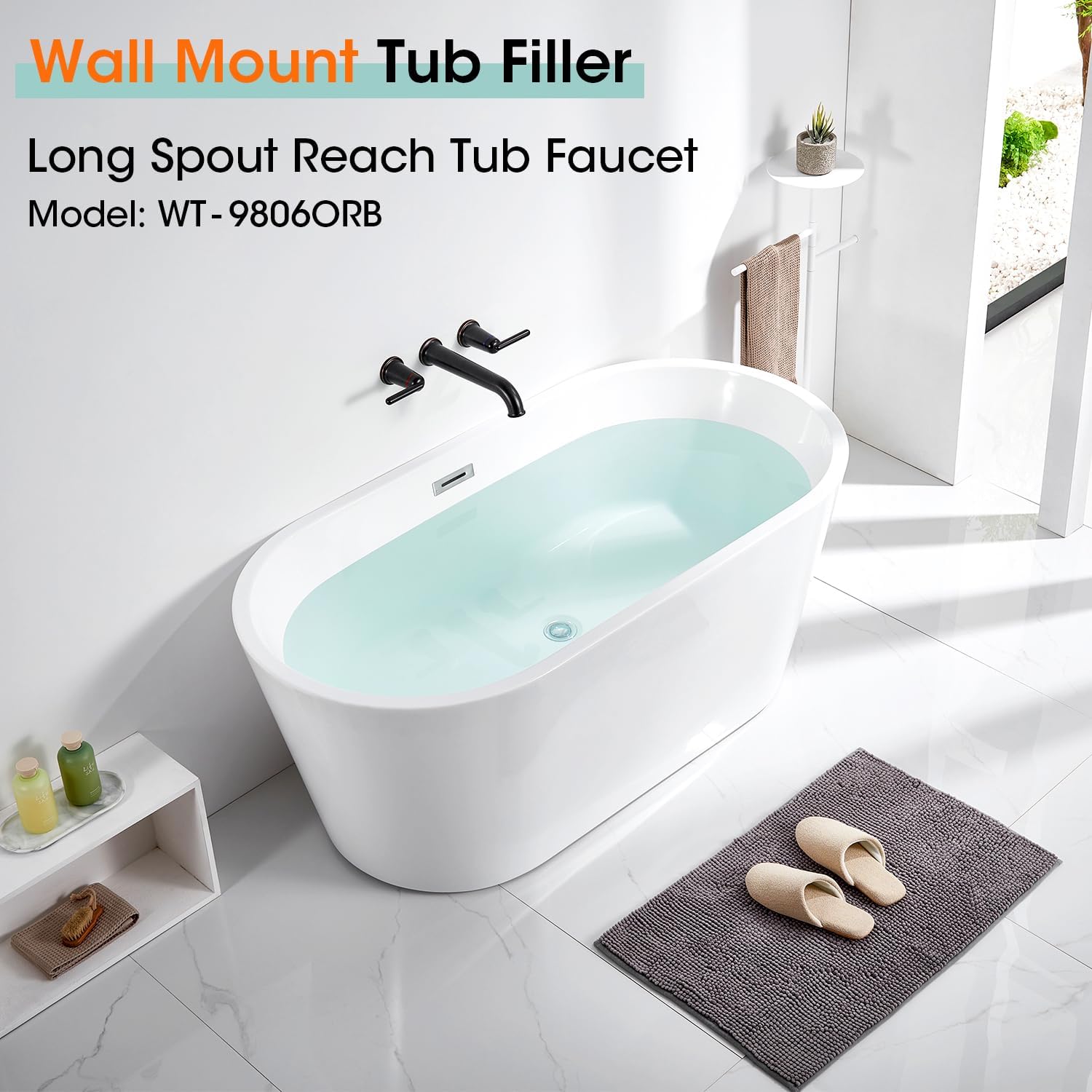 Wall Mount Tub Filler, 10.33" Extra Long Spout With Rough-in Valve, 10.08 GPM High Flow 2-Handle Faucet, Wall Mounted Bathtub Set, Brass Roman Bath Faucet, Oil Rubbed Bronze
