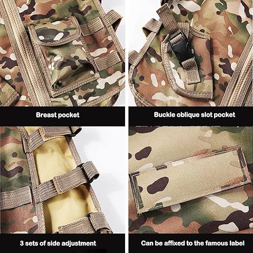 Miniatura 3 de Xximuim Chaleco táctico para niños, chaleco de nailon ajustable de 17.7in, chaleco de juego para exteriores con múltiples bolsas para jugar con CS