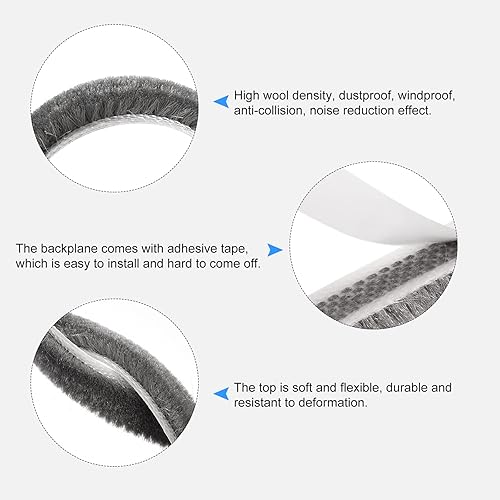 Miniatura 10 de METALLIXITY Burlete adhesivo para cepillo (1132 pulgadas x 316 pulgadas x 32.8 pies), tira de cepillo de puerta  para puerta corredera, ventana,