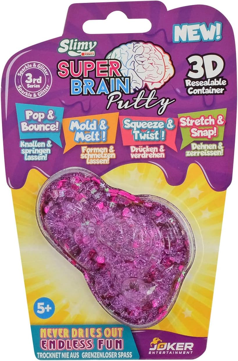 SLIMY Super Brain Putty 22 g Sparkle & Glitter Intelligent Dough Play Bouncy Clay Magic Modelling Clay in 18 Great Colours in Transparent 3D Container, BPA and Gluten-Free Children's Clay