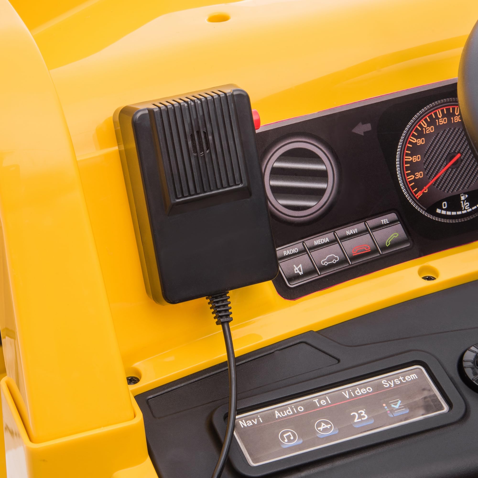 AIYAPLAY Elektrischer Traktor 12V Kinder Aufsitztraktor für 3-6 Jahre Gelb | 2,4G Fernbedienung, Eimer, Schaufel, Kinder Elektroauto, 2 Motor, Musik, Lautsprecher, Scheinwerfer, 3-5 km/h