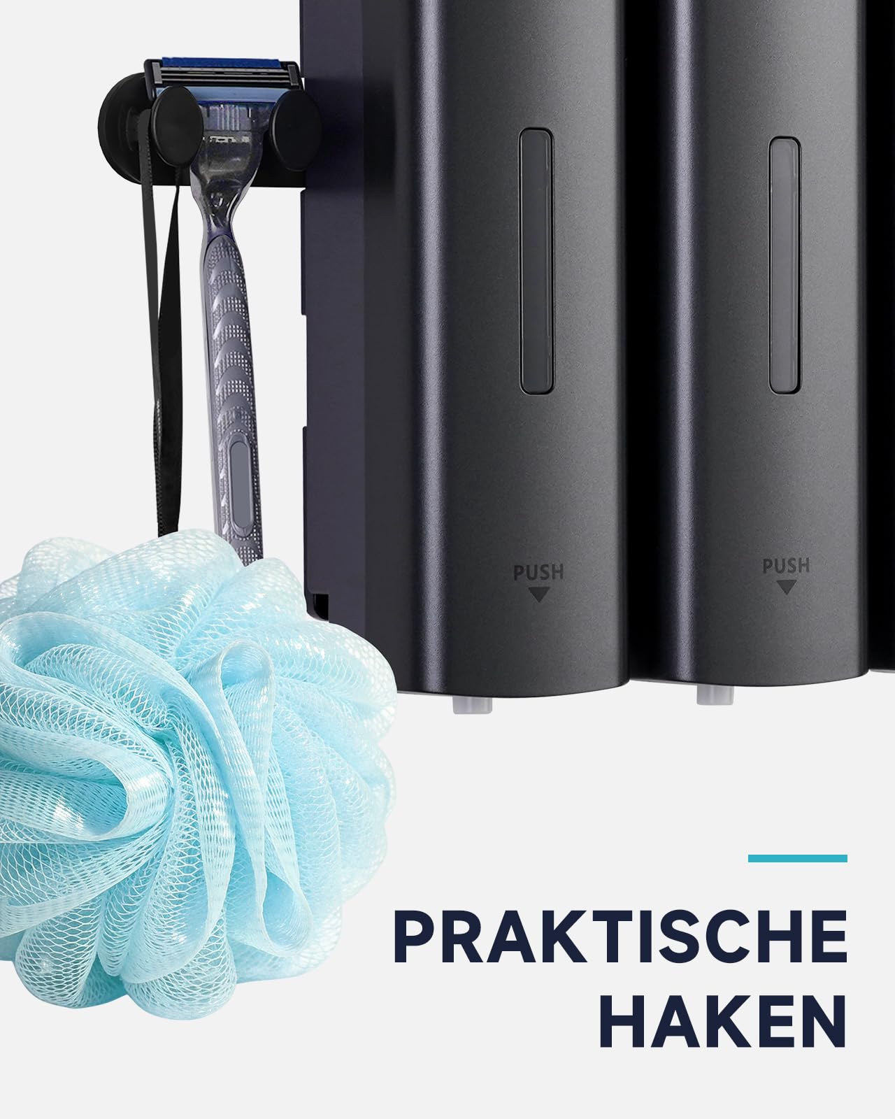 AIKE EasyPush Duschspender, Bohrfreie Wandmontage Für Shampoo & Spülung, Spart Platz, Dreifach