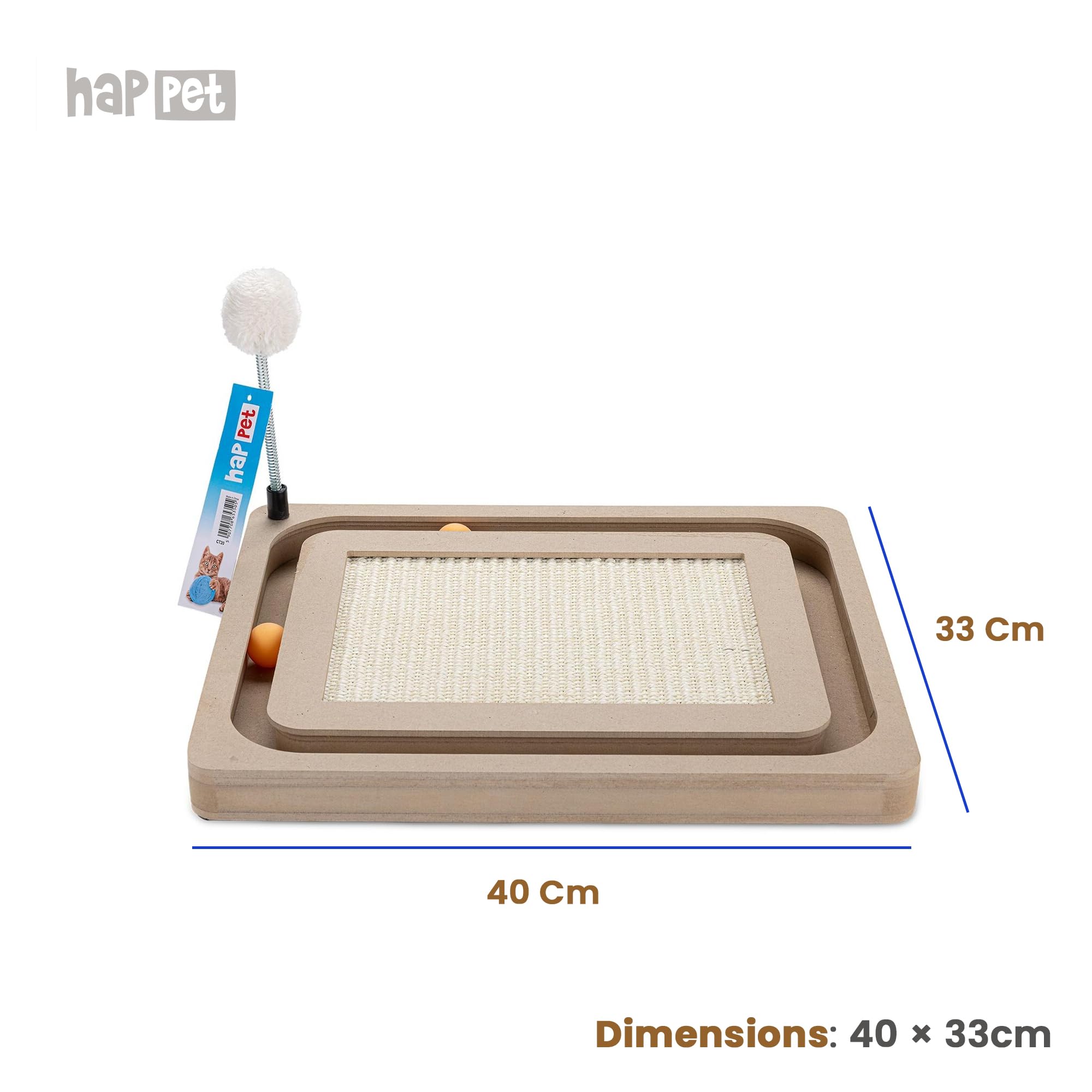 Happet Katzenkratzer 40x30x76,5cm Dunkelgrau Hoch-Sisalsäule & Kugelbahn mit Bällen, Stabiler Kratzbaum mit Ablage & 2 Pompons, Kratzmöbel zur Krallenpflege & Aktiv-Spaß für Katzen Schlafplatz