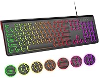Vista 1 de Teclado USB con cable con retroiluminación de 7 colores, teclado de tamaño completo con teclas retro, teclado numérico y tecla de acceso rápido