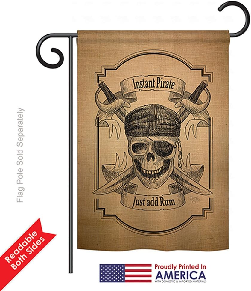 Breeze Decor G157047-BO Instant Pirate Burlap Coastal Impressions Decorative Vertical 13" x 18.5" Double Sided Garden Flag Printed in USA